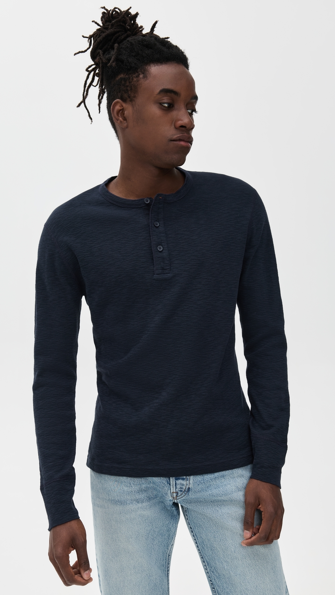 Reigning Champ 1x1 Slub Slim Henley Navy