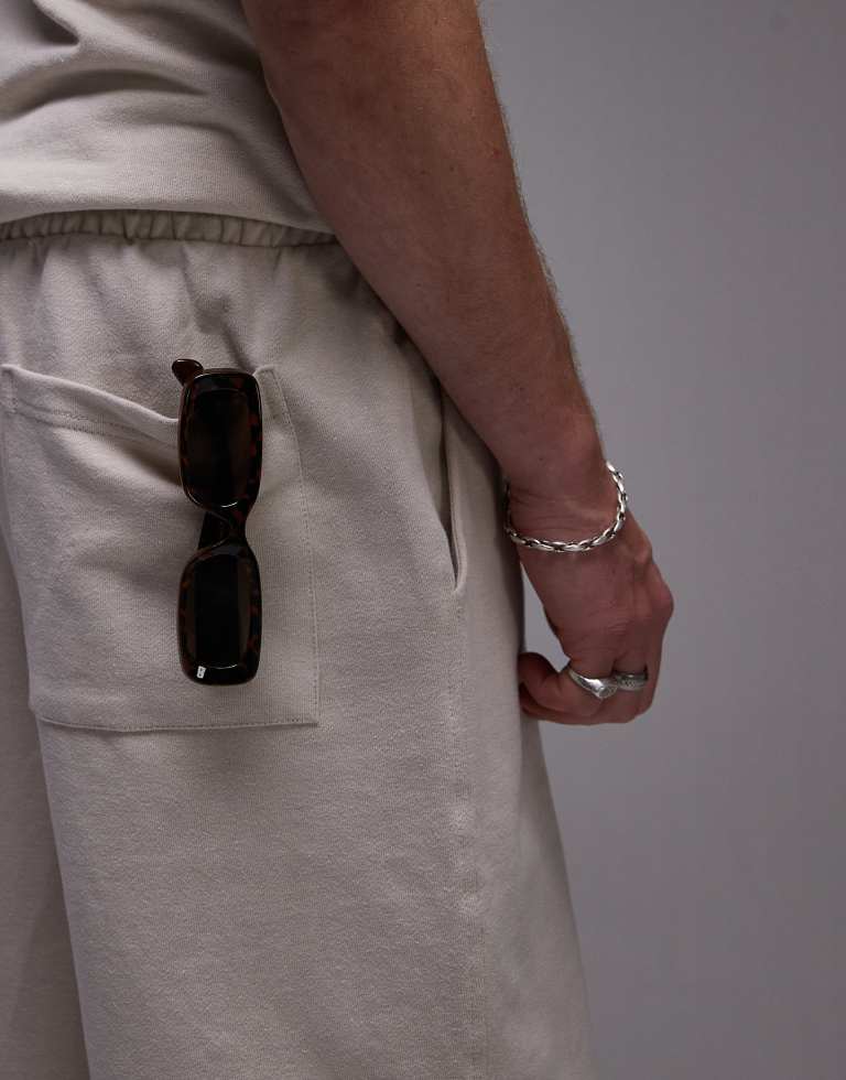 Topman Mens oversized fit linen blend short in stone