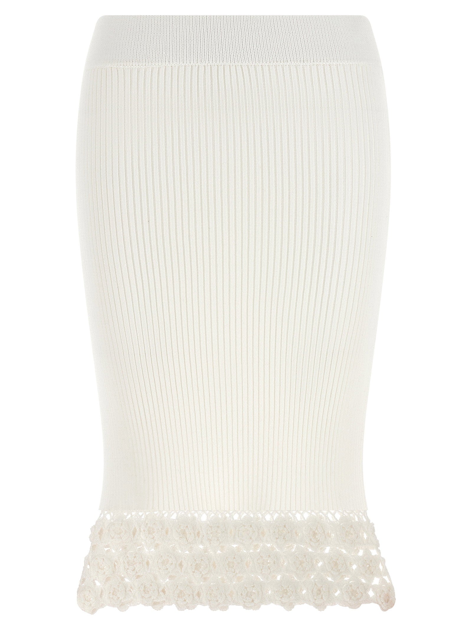 Ribbed Cotton with Crochet Hem Skirt — White