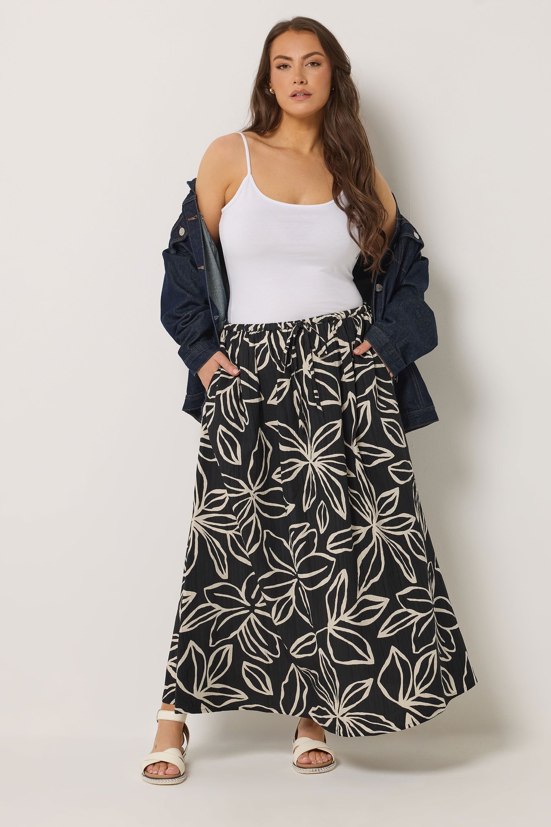 Yours Women's Floral Textured Maxi Skirt in Black