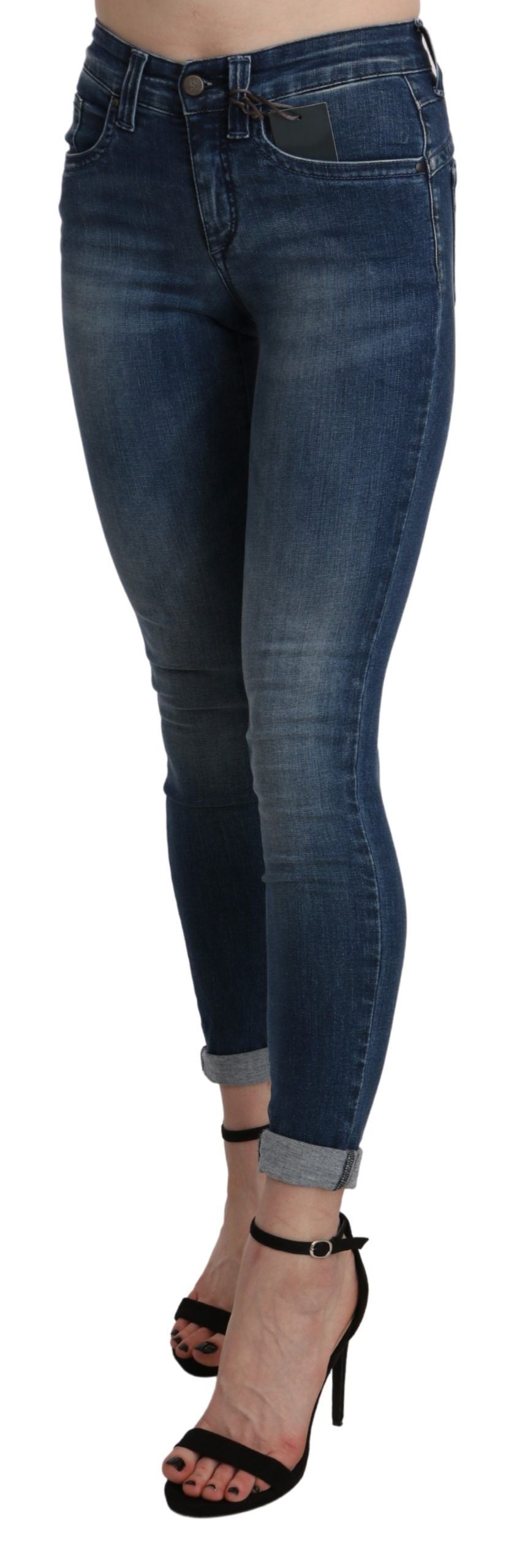 High Waist Skinny Cropped Jeans — Blue