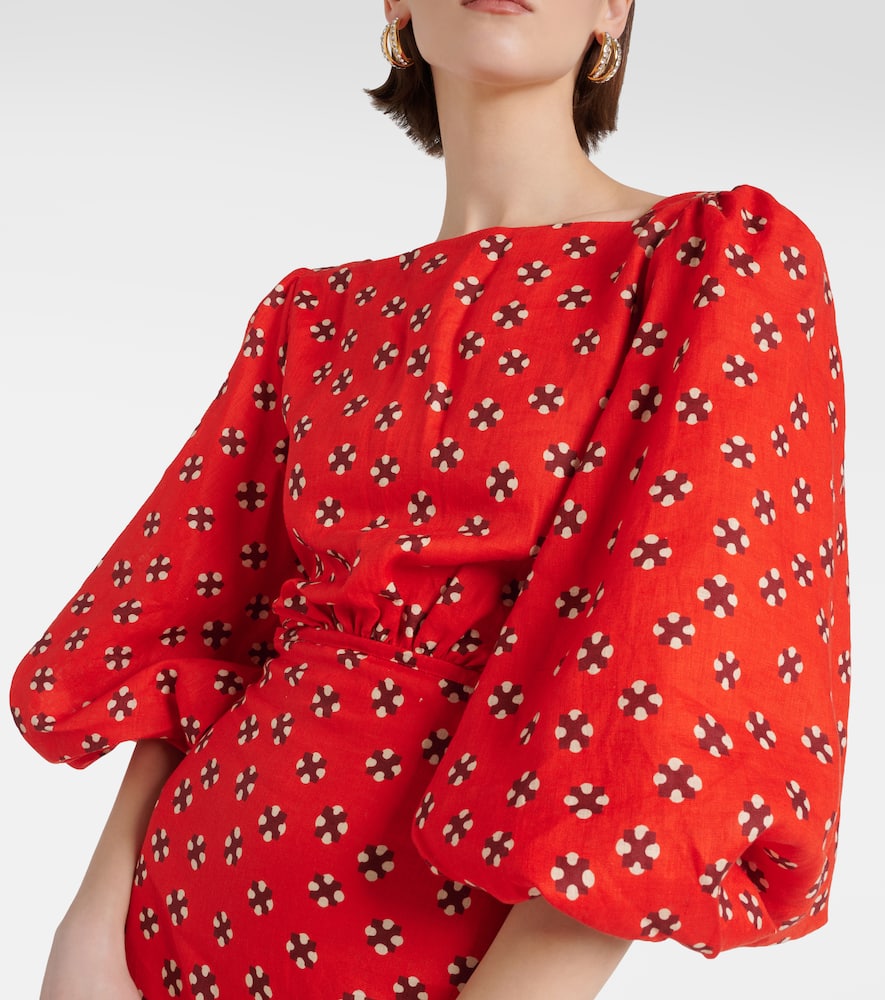 Printed linen midi dress