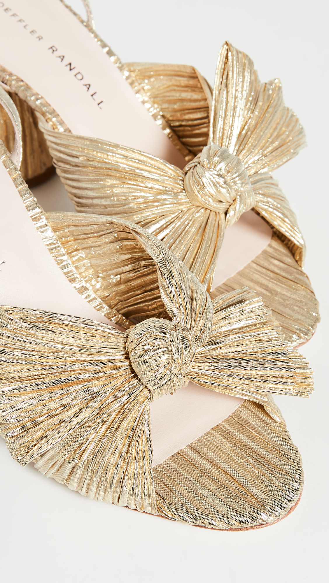 Camellia Gold Pleated Bow Heel with Ankle Strap