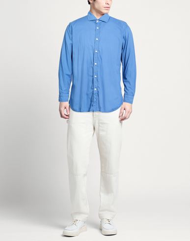Man Shirt Azure Size 17 Cotton