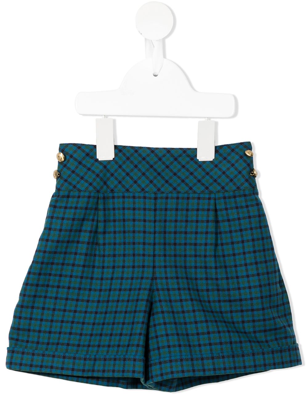 Check high-waisted shorts - Blue