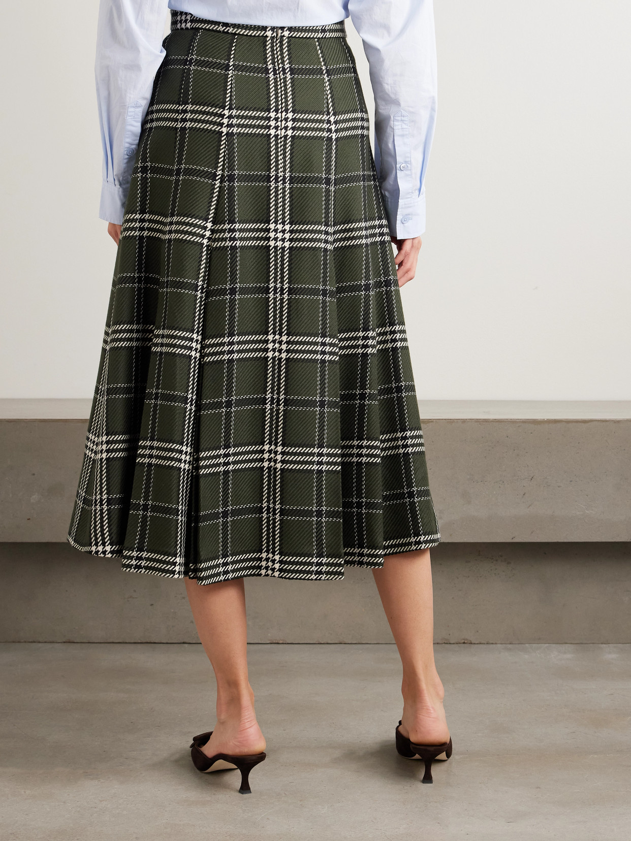 Kensie Checked Wool-blend Midi Skirt - Green