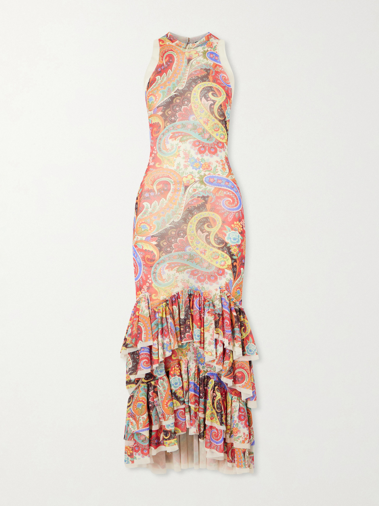 Ruffled Paisley-print Chiffon Midi Dress - Multi