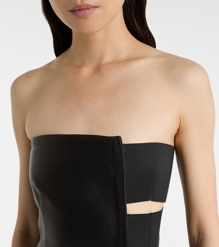 Cutout asymmetric leather maxi dress