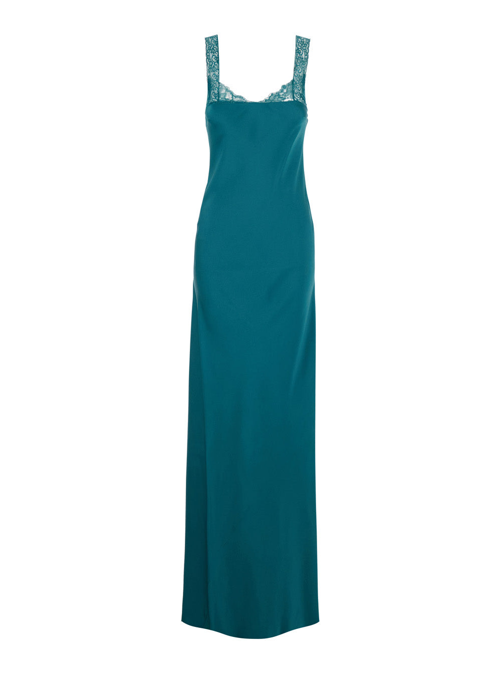 Lace-Trimmed Acetate-Viscose Dress — Teal
