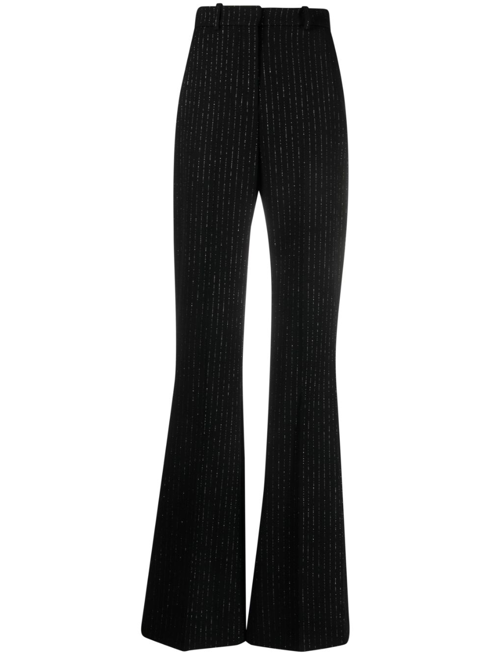 Striped wool-blend flared trousers - Black