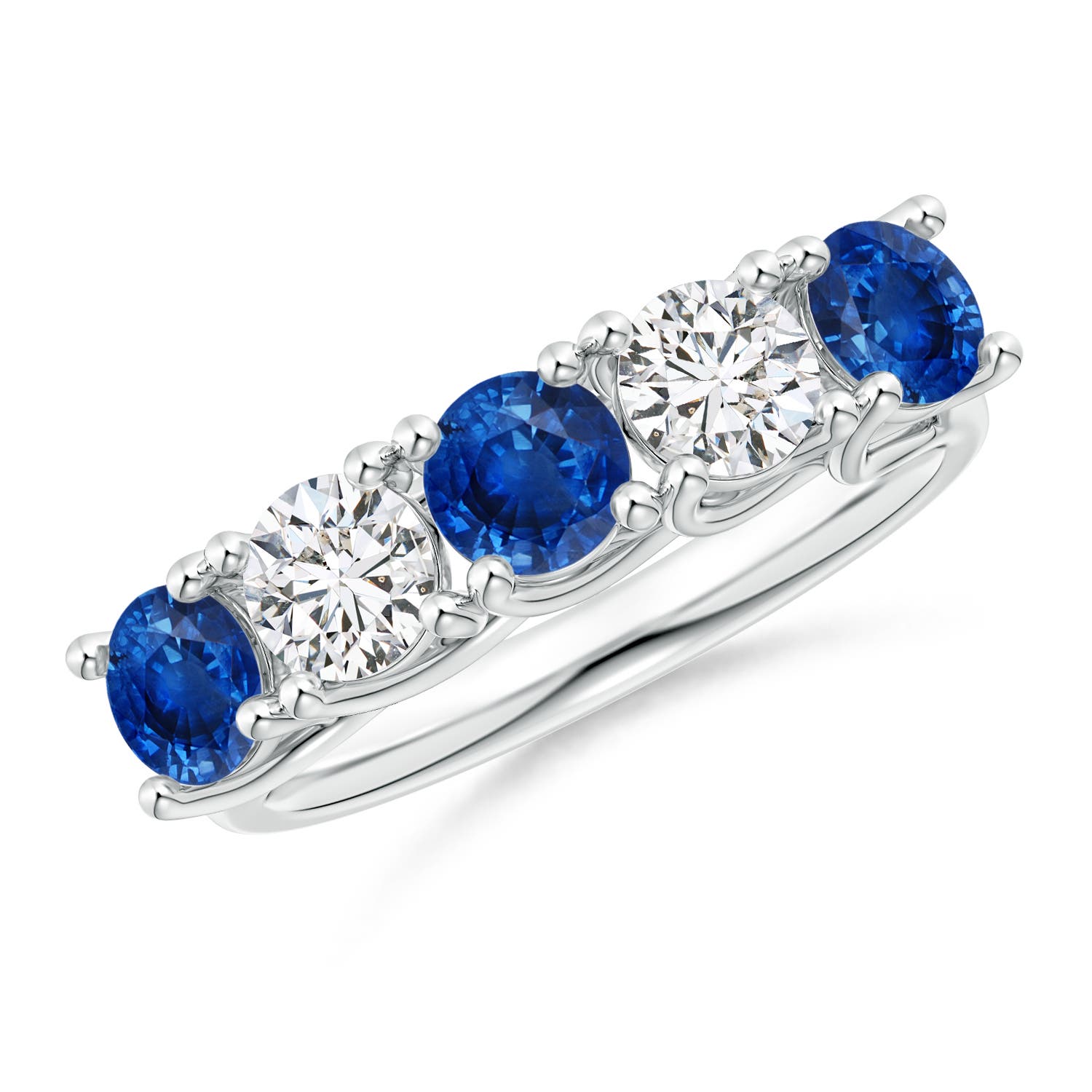 Angara 1.38 Carats Half Eternity Five Stone Sapphire and Diamond Wedding Band in Silver