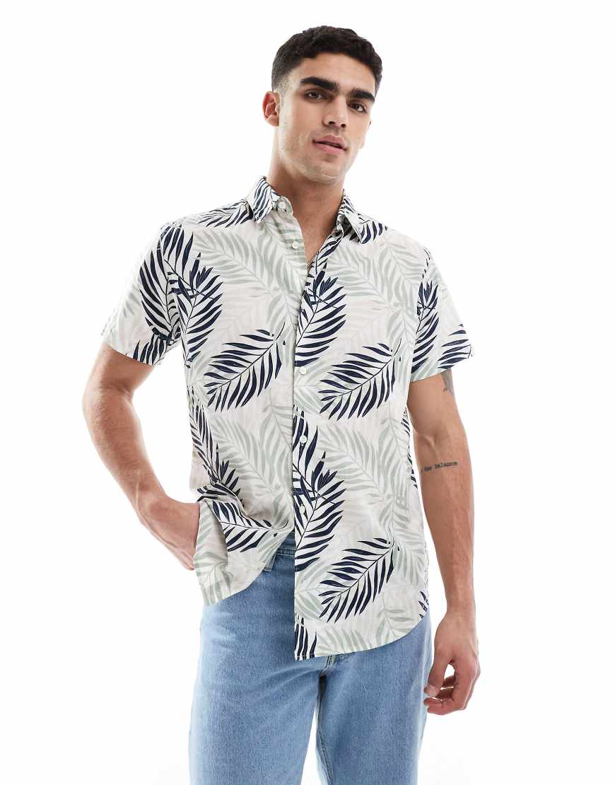 Palm print short sleeve shirt in off-white