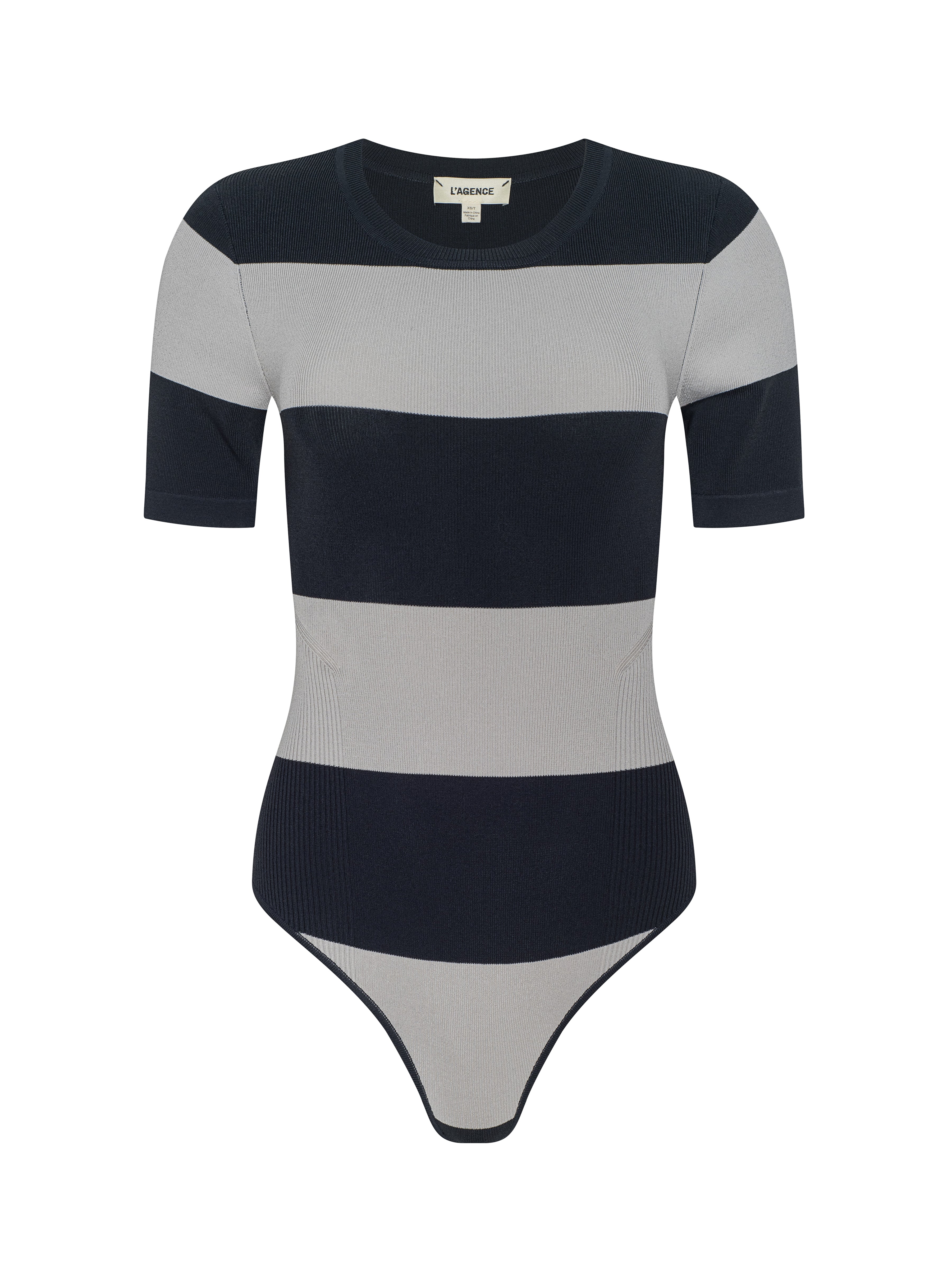 Rosemond Bodysuit In Dark Slate/light Grey Stripe