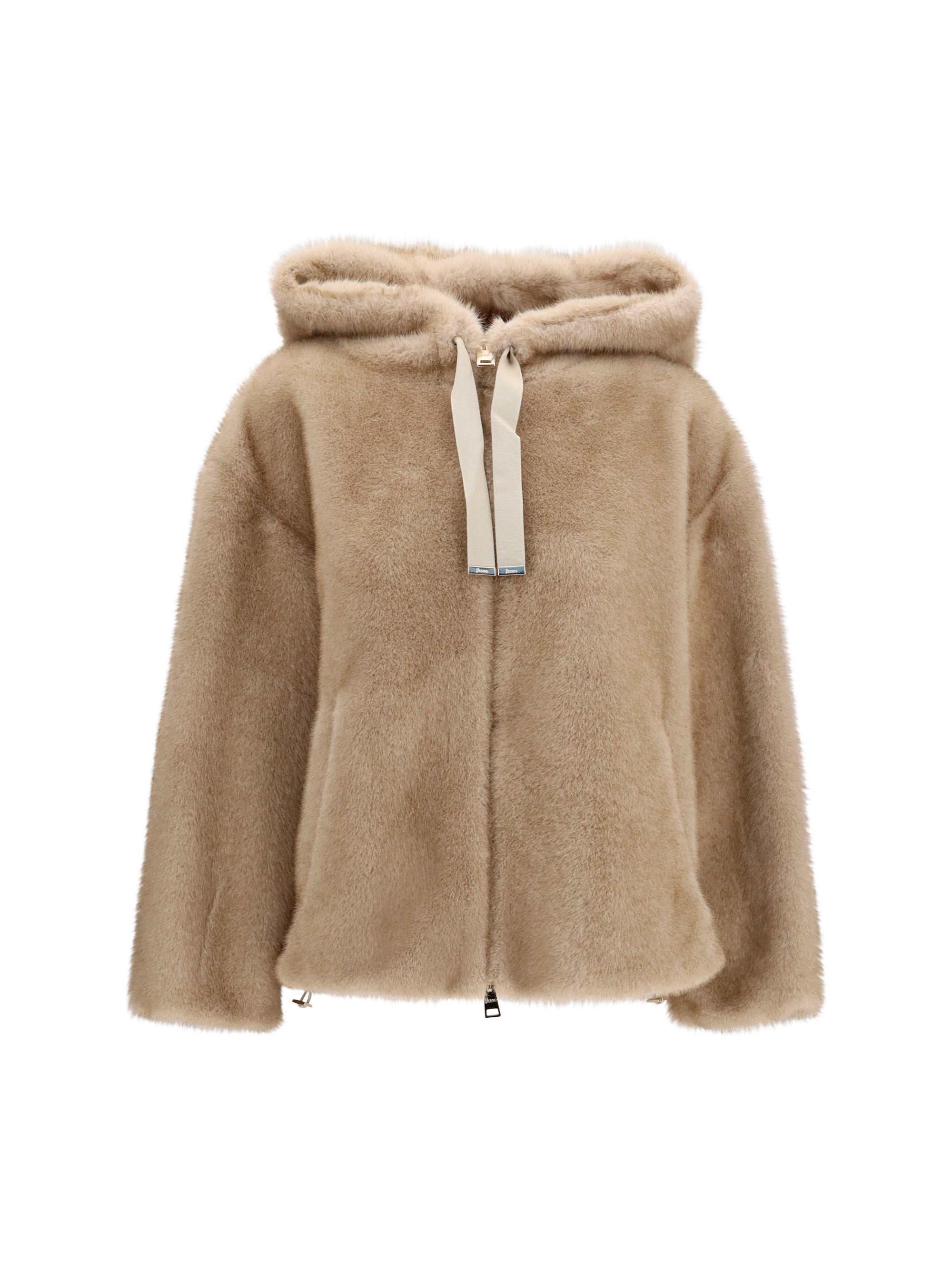 Eco-Fur Hooded Jacket — Beige