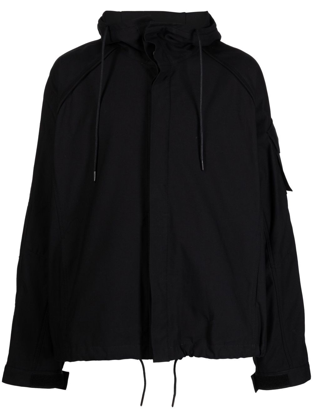 Drawstring hood shirt jacket - Black