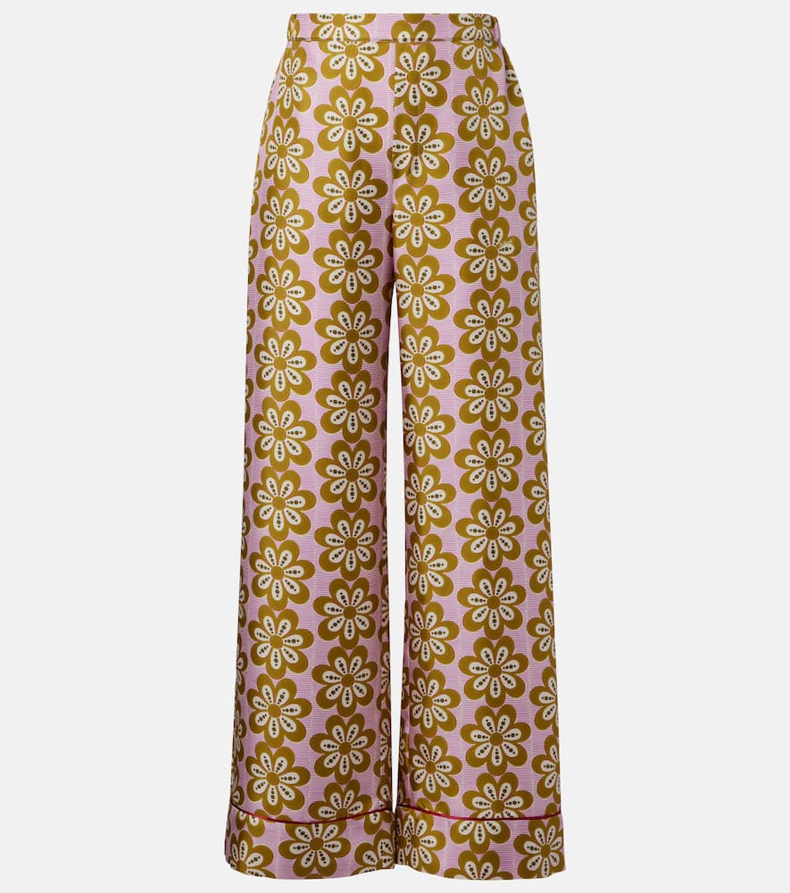 Floral silk twill pijama pants