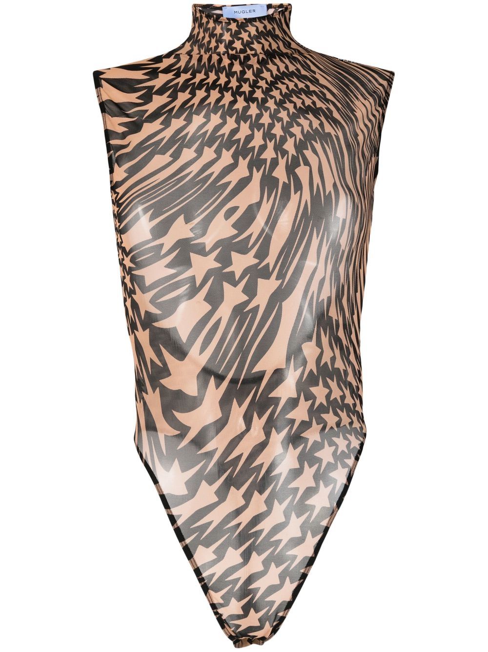 Star-print mesh bodysuit - Black