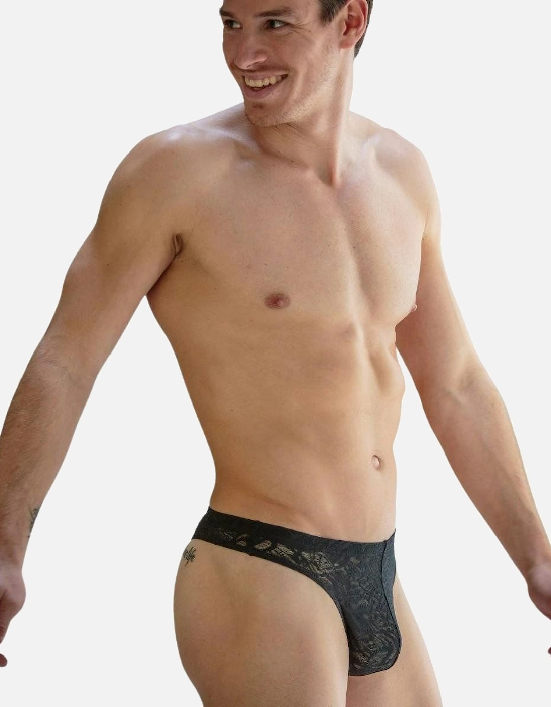 Hom Men's Temptation Free Cut Lace G-String, Black