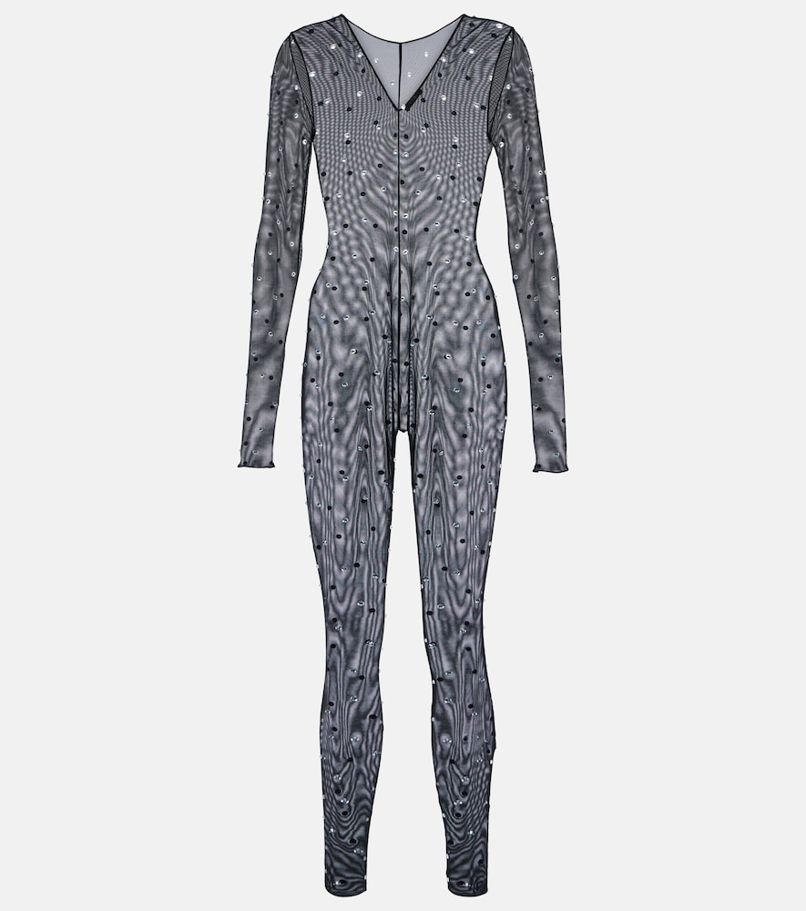 Oséree Gem embellished mesh jumpsuit