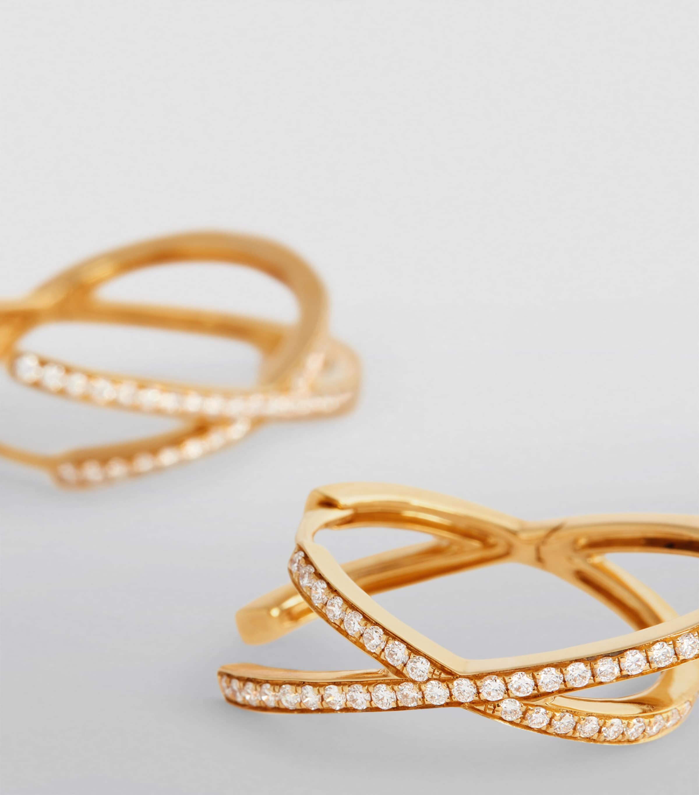 Medium Yellow Gold and Diamond Orbit X Hoop Earrings