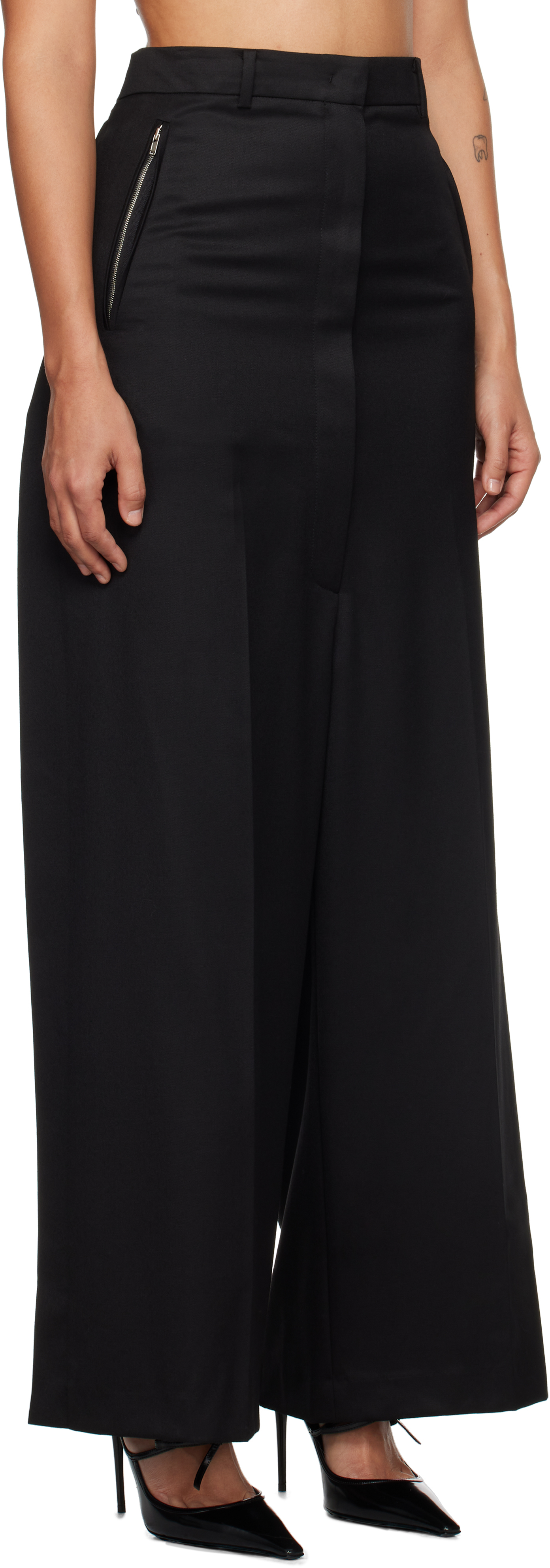 Pushbutton Black Side Folded Wide Trousers