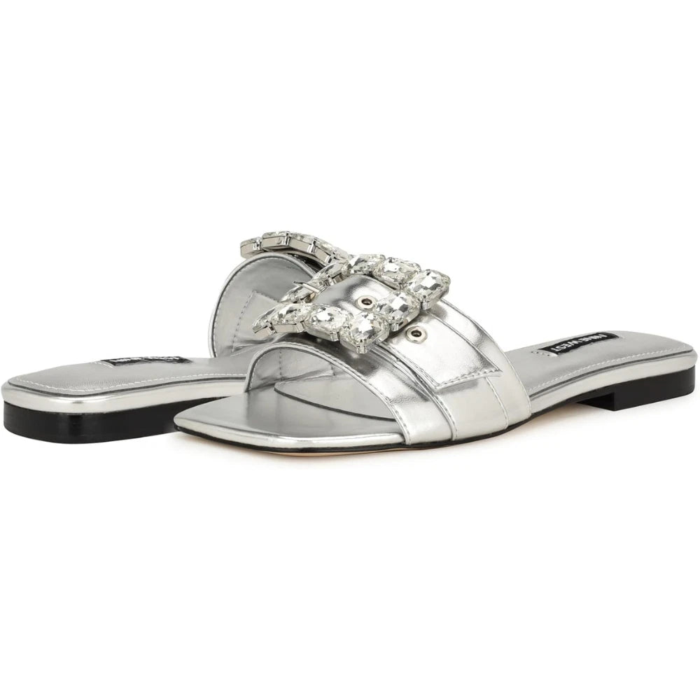 Matter Sandals Silver Metallic Slip On Square Toe HTAT729