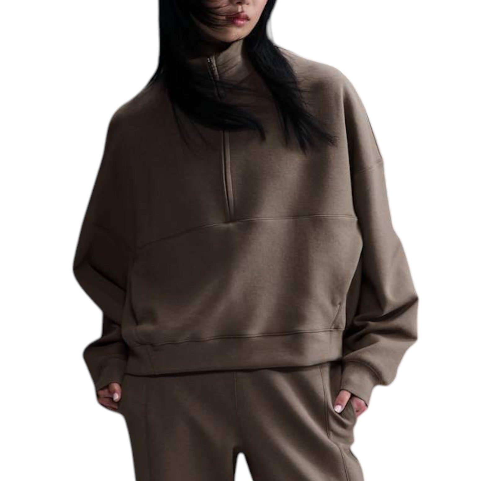 (WMNS) 24.7 ImpossiblySoft Dri-FIT 1/2-Zip T-shirt Oversized Fit 'Mink Brown'