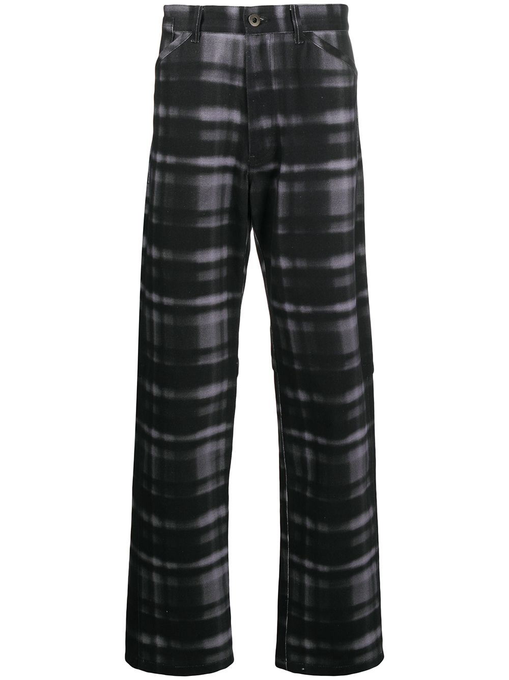 Straight leg check print trousers - Black