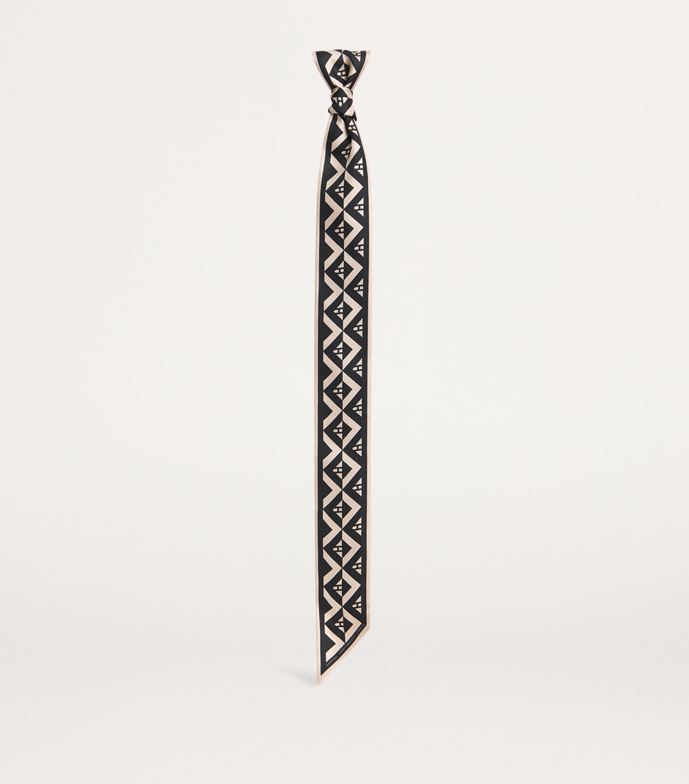 Silk Geometric Print Skinny Scarf