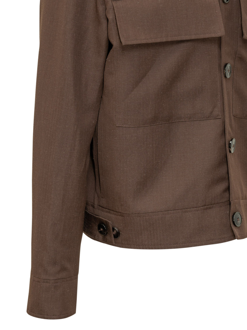 Brown Solid Shirt Collar Jacket