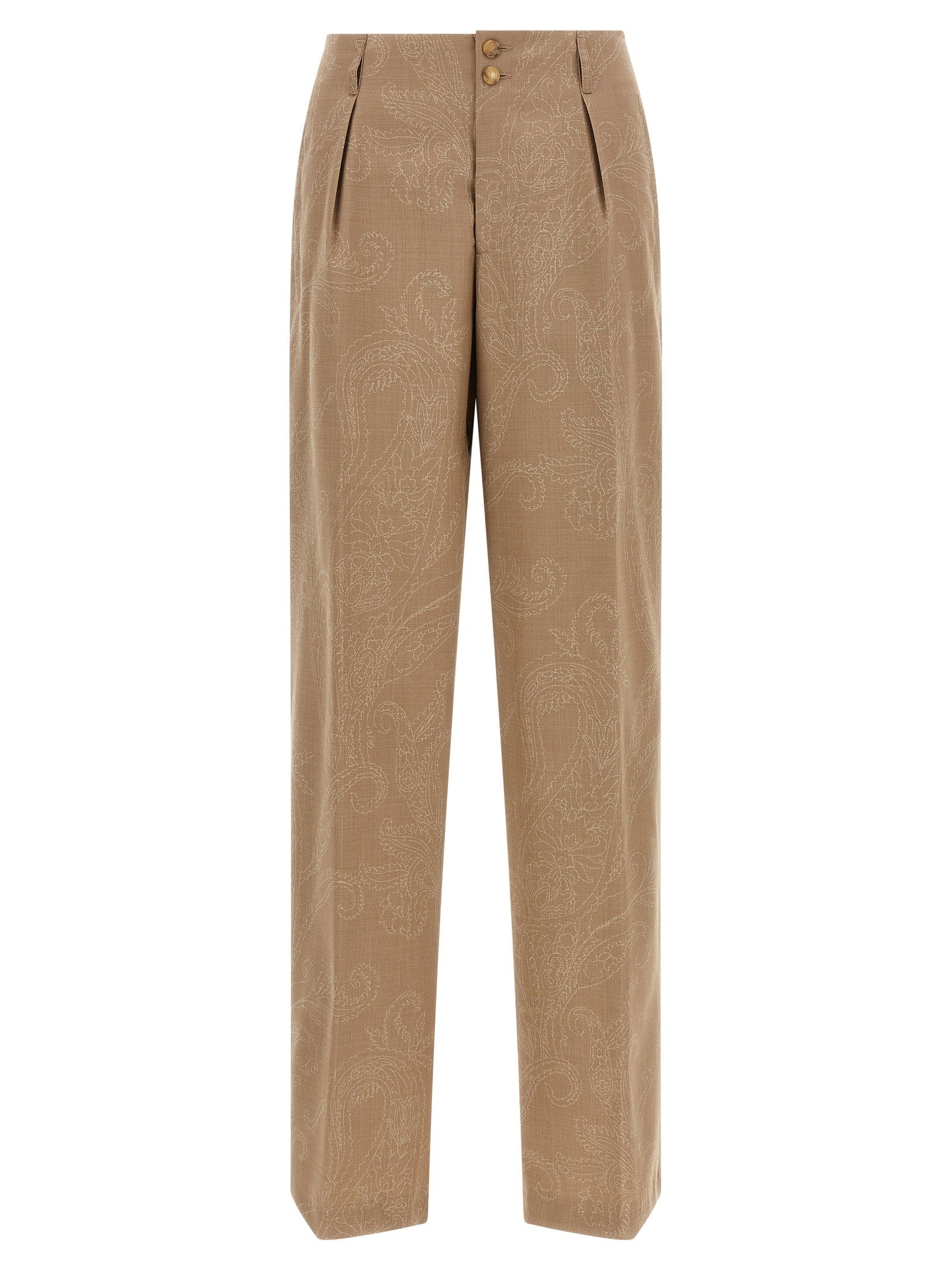 Paisley Jacquard Trousers — Beige