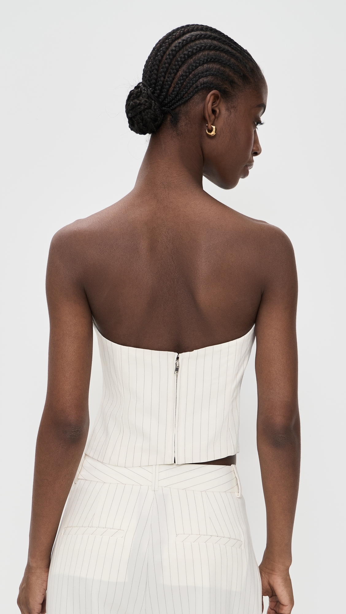 Essential Suiting Strapless Top Chestnut Pinstripe