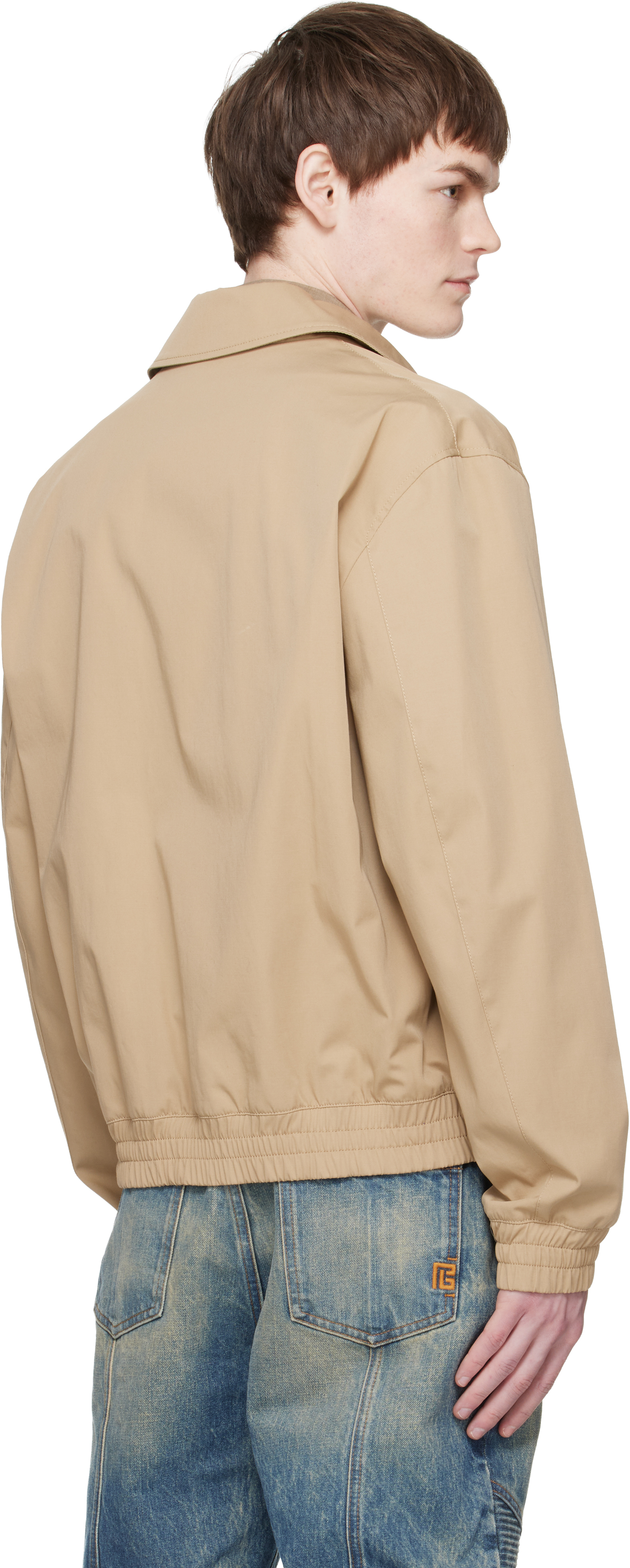 Beige Cotton Twill Bomber Jacket