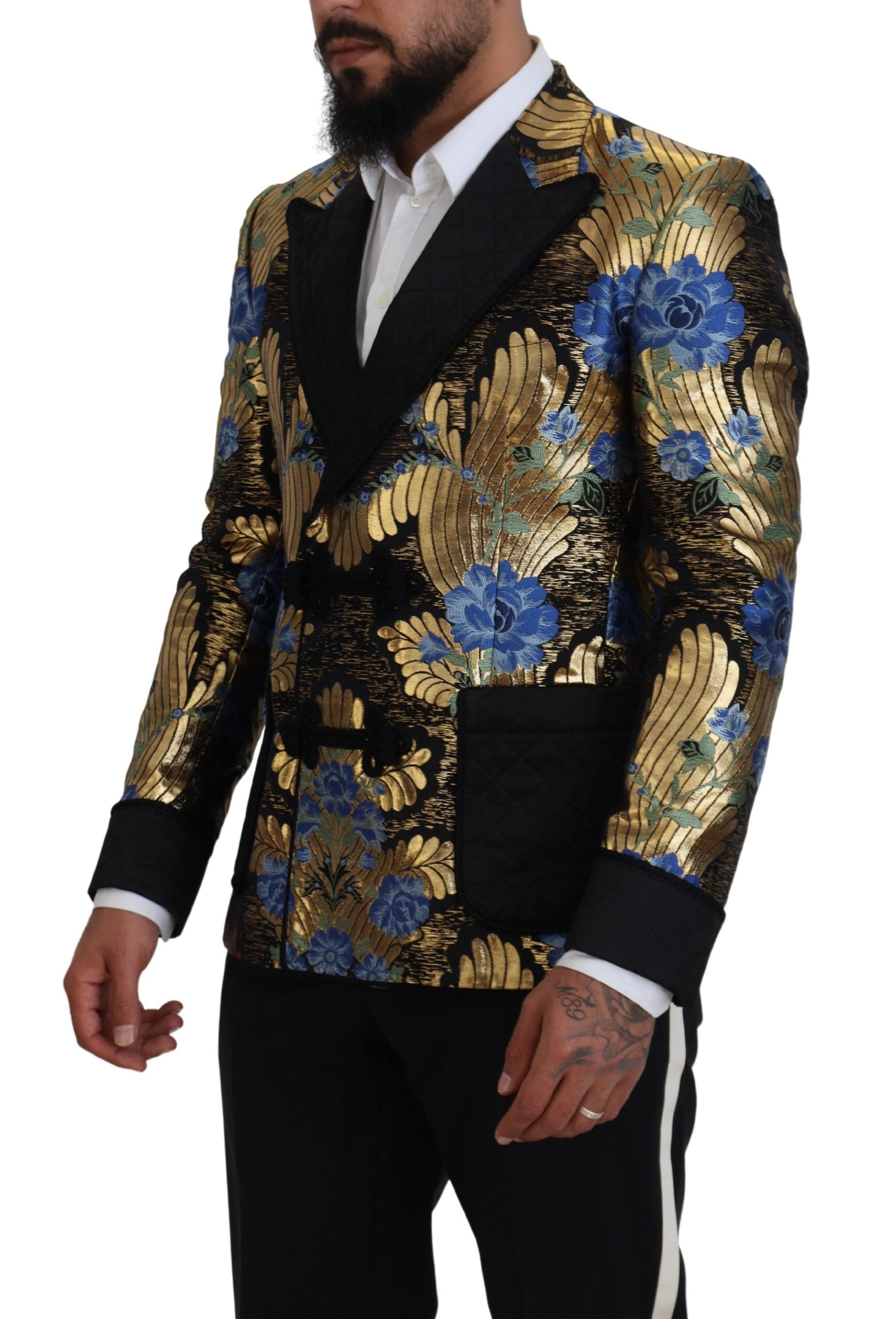 Gold Lurex Floral Double-Breasted Blazer — Gold