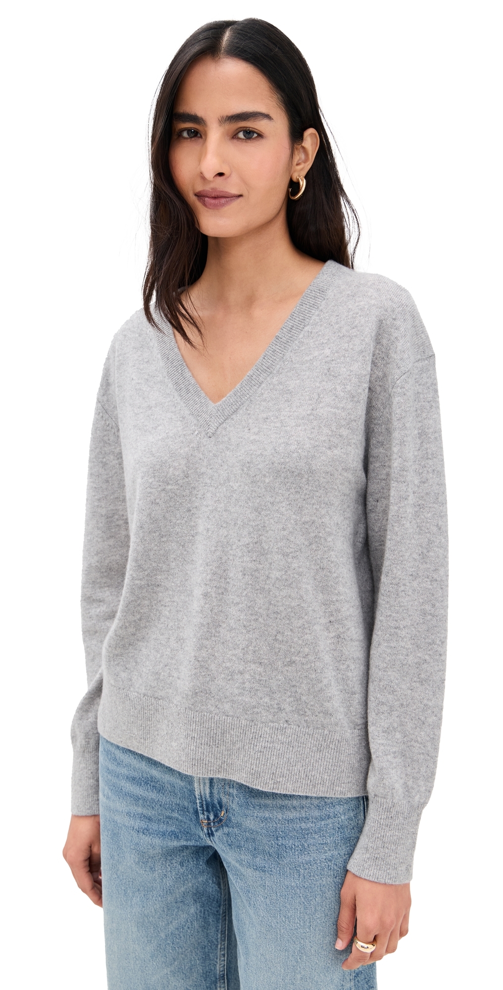 Cashmere V Neck Pullover Grey Heather