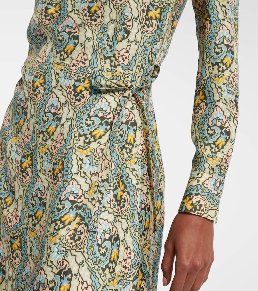 Paisley silk satin wrap dress