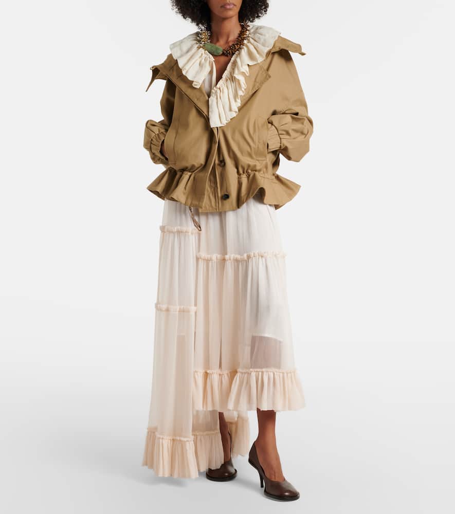 Ruffled asymmetric silk maxi skirt