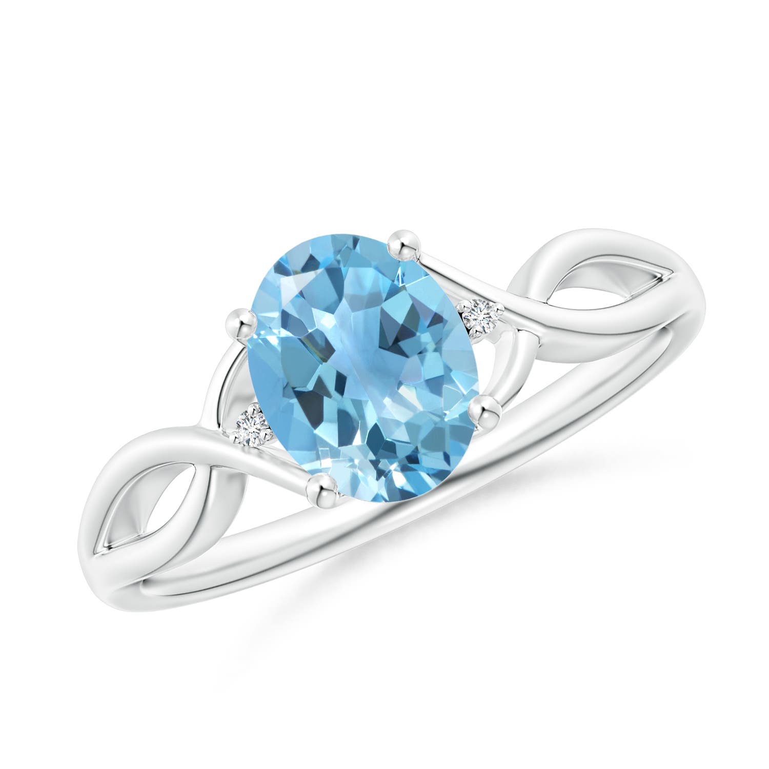 Angara 1.5 Carats Oval Swiss Blue Topaz Criss Cross Ring with Diamond Accents in Platinum