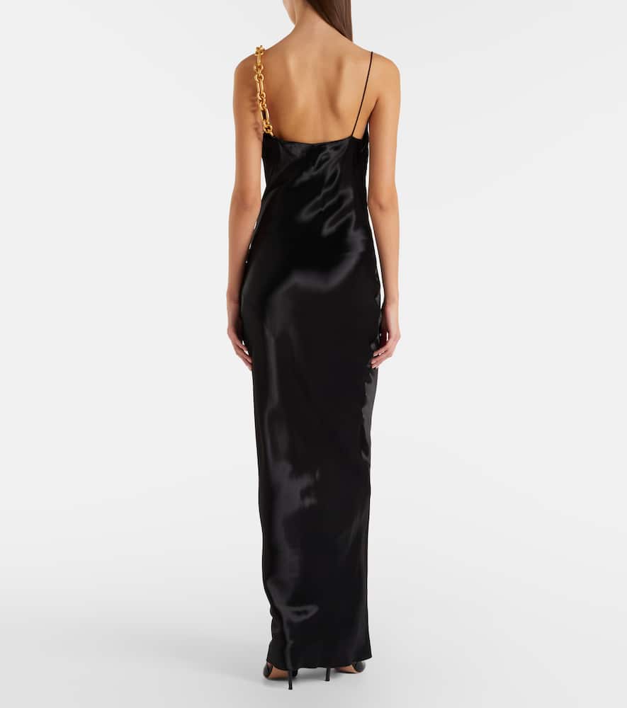 Chain-detail draped satin gown