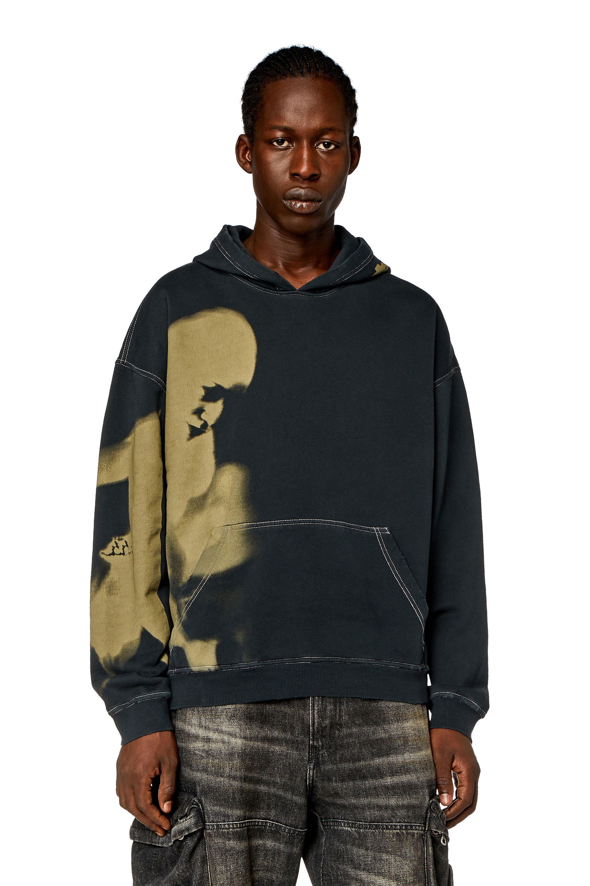 Distressed hoodie with smudgy print