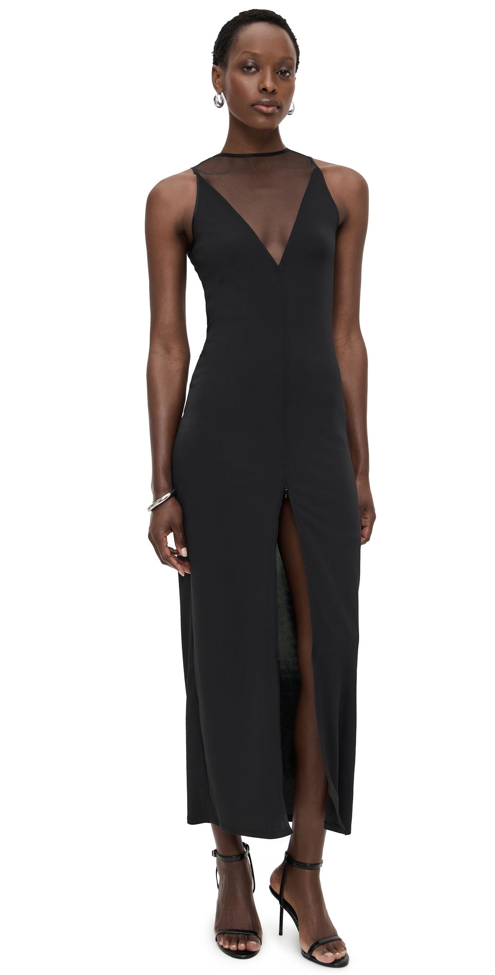 Rose Spine Embroidery High Slit Maxi Dress Black