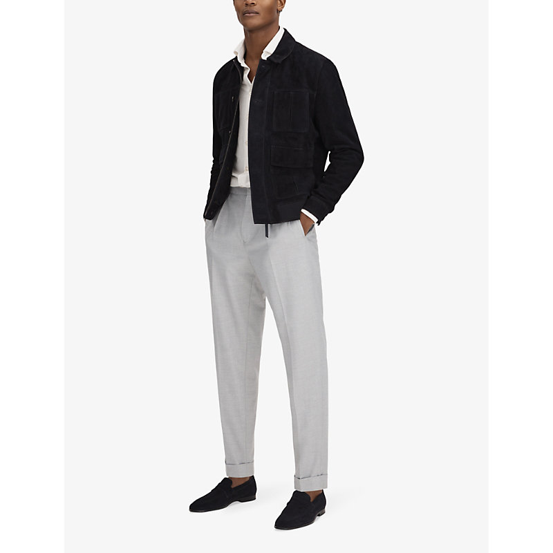 Mens Navy Thomas Patch-pocket Regular-fit Suede Jacket