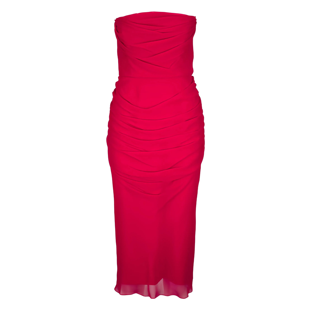 Strapless Draped Midi Dress
