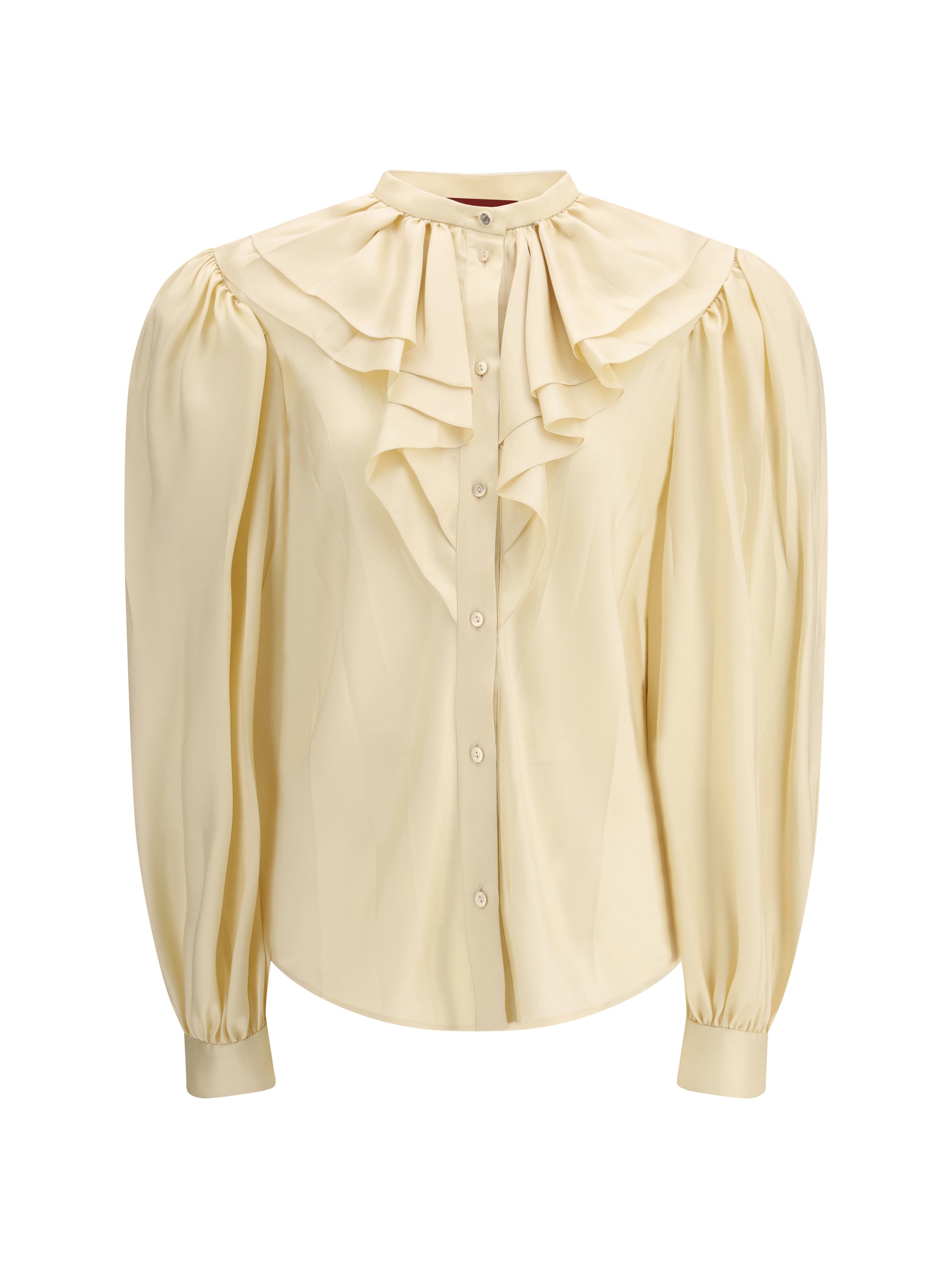 Silk Twill with Ruffled Collar Shirt — Beige