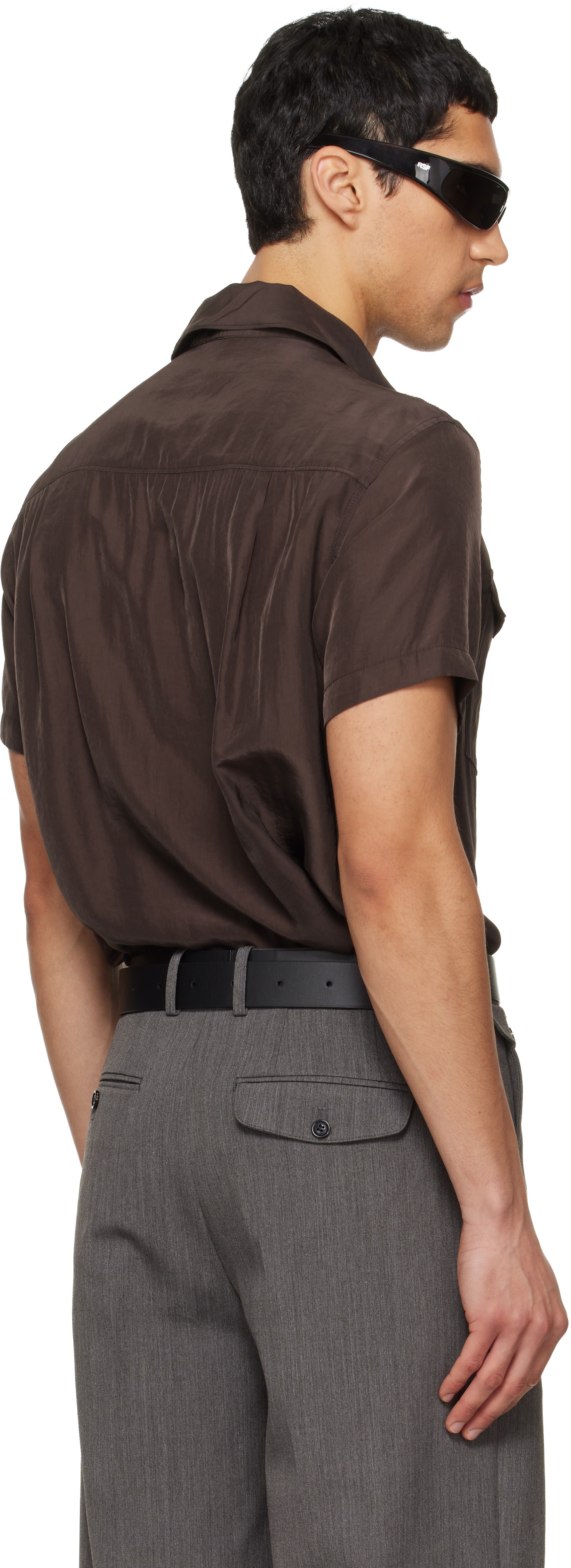Brown Washed Rayon Pearl Snap Shirt