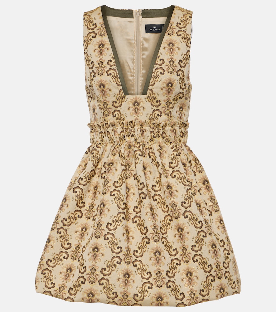 Plunge-neck jacquard minidress