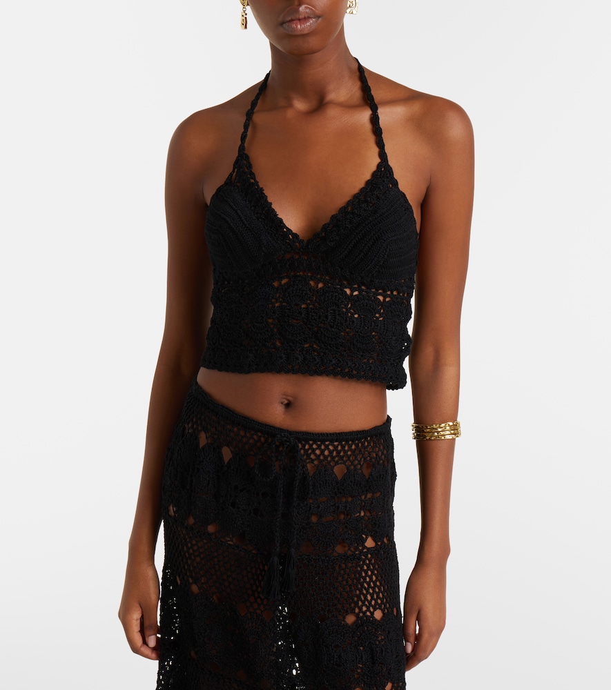 Filigree crochet halterneck cotton top