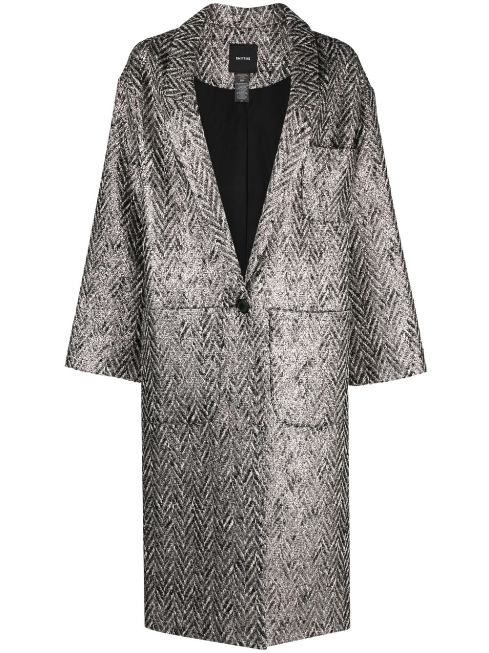 Herringbone single-breasted coat - Black