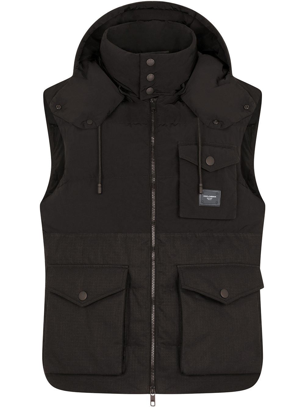Logo-plaque sleeveless hooded gilet - Black