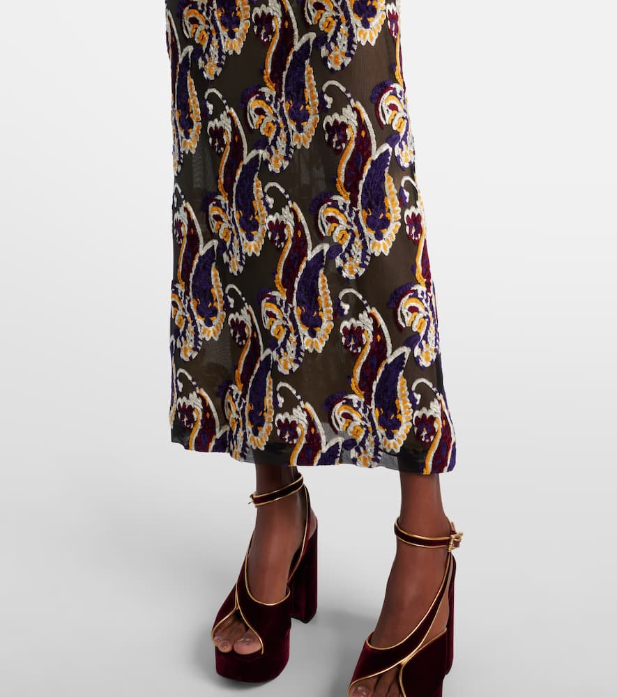 Paisley semi-sheer midi dress